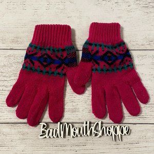Vintage 90s Hot Pink Ugly Sweater Winter Gloves Mittens